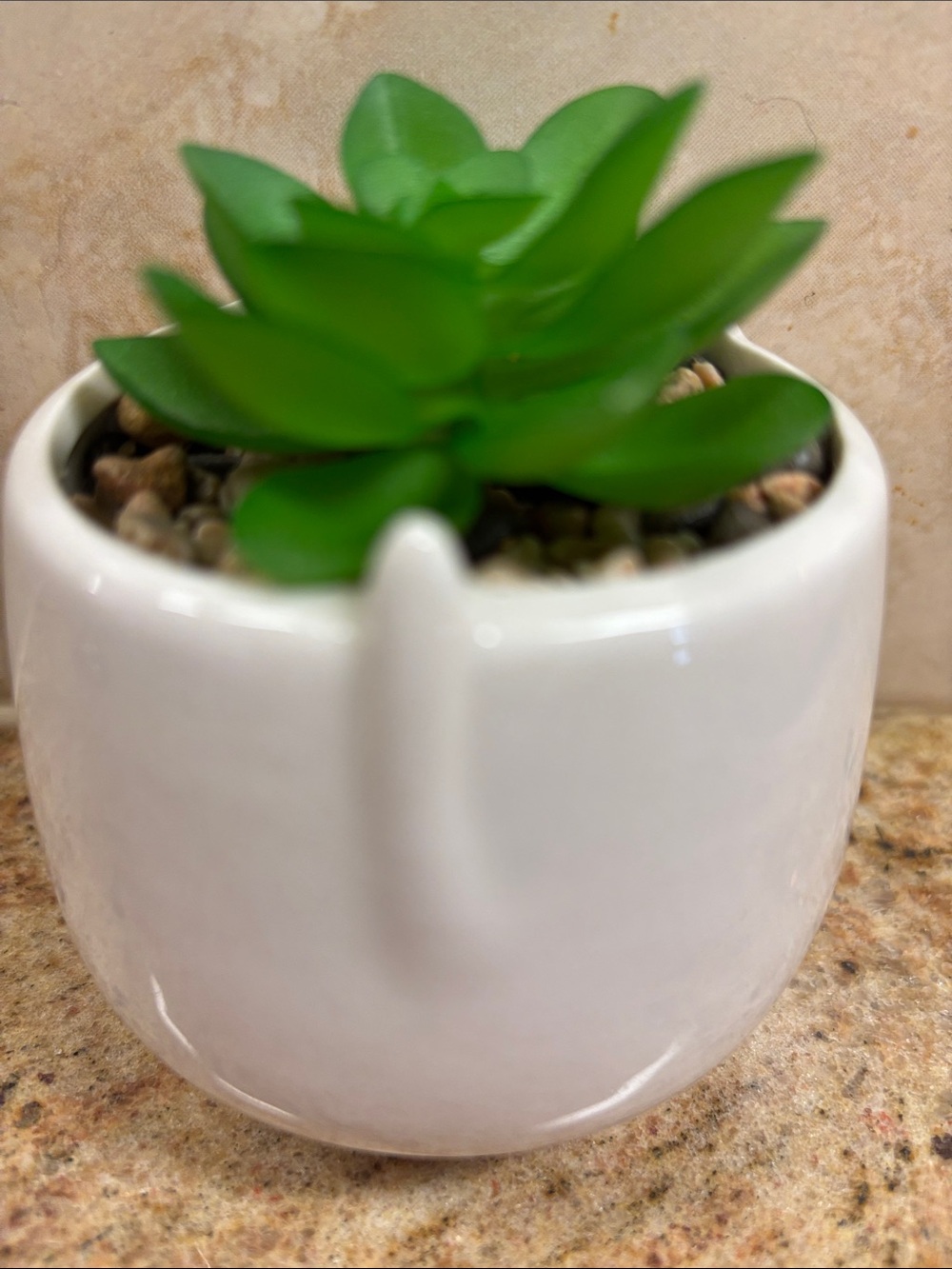 Cute White Cat Planter with Pink Ears & Faux Succulent - Picture 2 of 5
